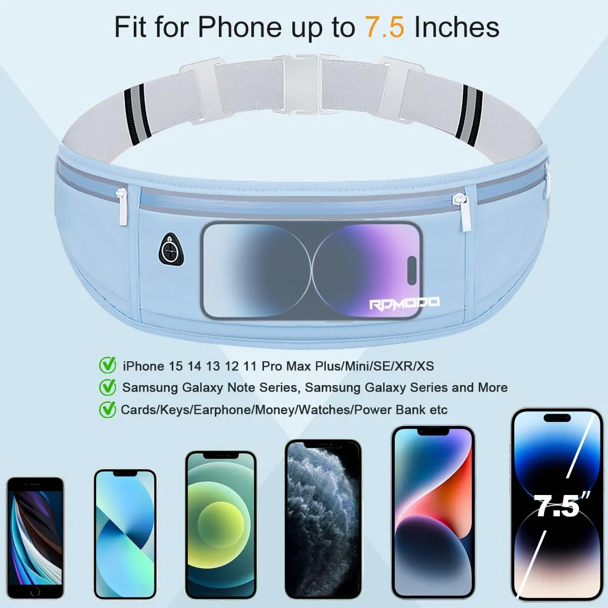 Fanny Pack for Men, Running Belts Waist Pack for Women, Water Resistant Runners Belt Bag, No Bounce Running Waist Belt for iPhone Samsung Card Key, Phone Holder for Running Jogging Workout Blue