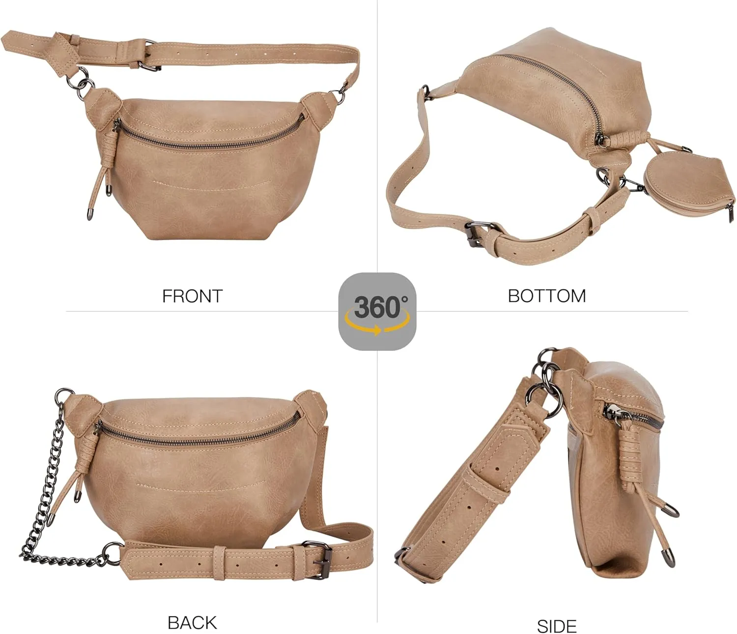 Fanny Packs Waist Bag for Women-Fashion Crossbody Bags Chest Purses Belt Bag with 2 Adjustable Strap (B-Apricot)