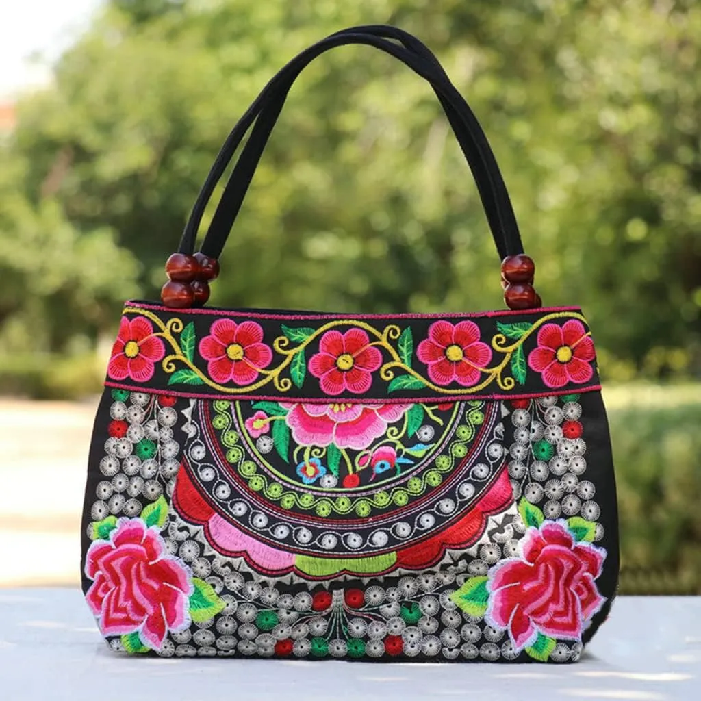Fashion Embroidery Women Small Handbags Floral Embroidered Lady Top-handle Bags