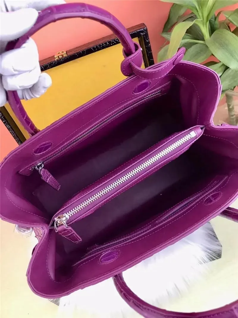 Fashion Lady Purple Purse Authentic Alligator Skin Women's Totes Handbag Genuine Crocodile Leather Female Large Shoulder Bag