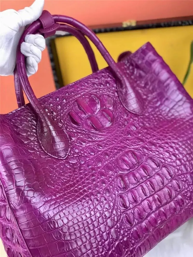 Fashion Lady Purple Purse Authentic Alligator Skin Women's Totes Handbag Genuine Crocodile Leather Female Large Shoulder Bag
