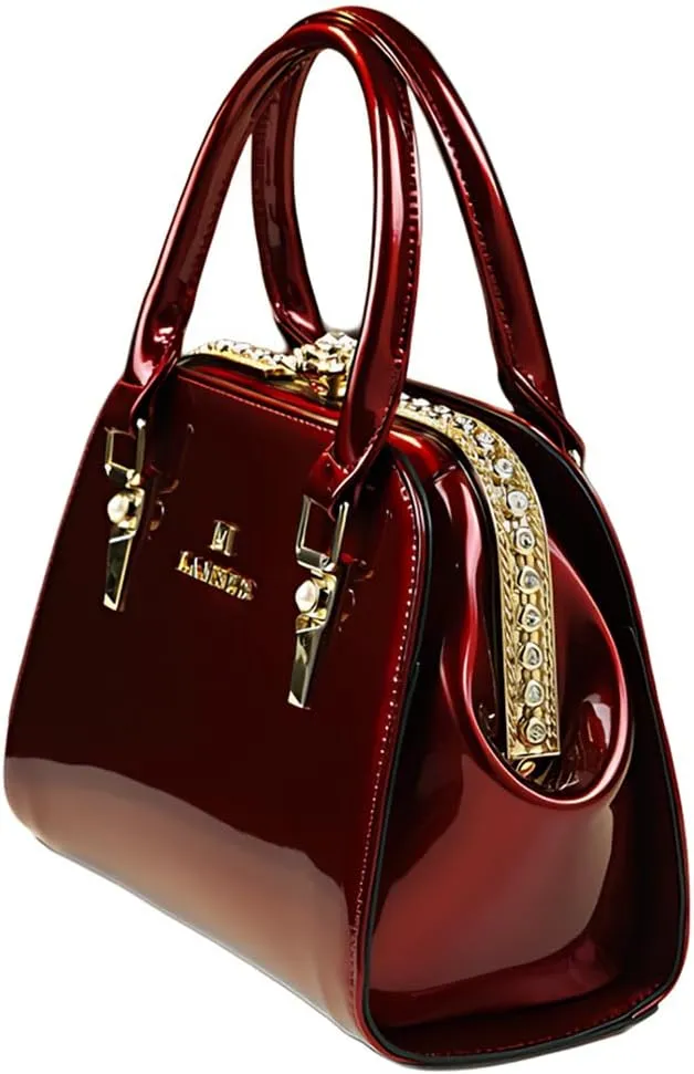 Fashion Leather Women's Clip Bag Top Handle Satchel Crossbody Handbags Diamonds Flower Buckle Evening Bag Purses Small
