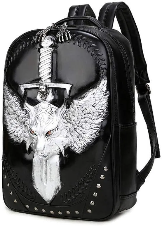 Fashion Punk Rivets Backpack 3D Wing Wolf - Warrior Cartoon School Handbags Knapsack For Teenager