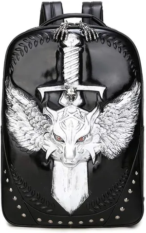 Fashion Punk Rivets Backpack 3D Wing Wolf - Warrior Cartoon School Handbags Knapsack For Teenager
