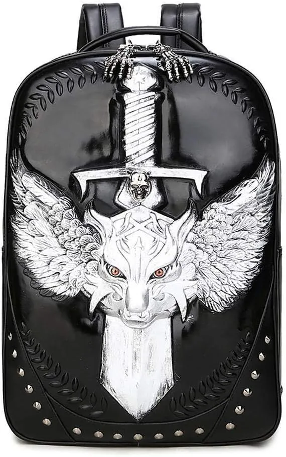 Fashion Punk Rivets Backpack 3D Wing Wolf - Warrior Cartoon School Handbags Knapsack For Teenager