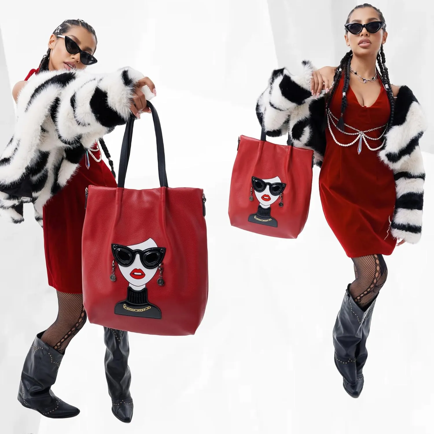 Fashion Purses for Women Novelty Lady Face Top Handle Satchel Handbags Funky Shoulder Bag Tote Bag