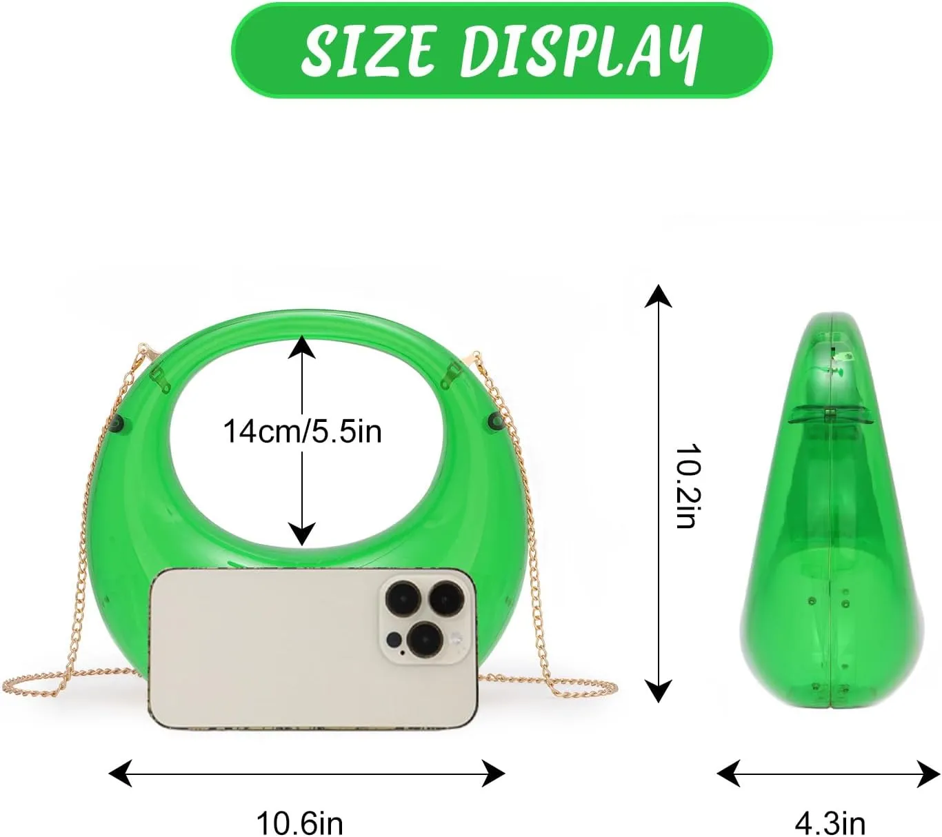 Fecialy Acrylic Evening Clutch Purse Women Moon Shape Bag Transparent Evening Bag Unique Top-handle Handbag