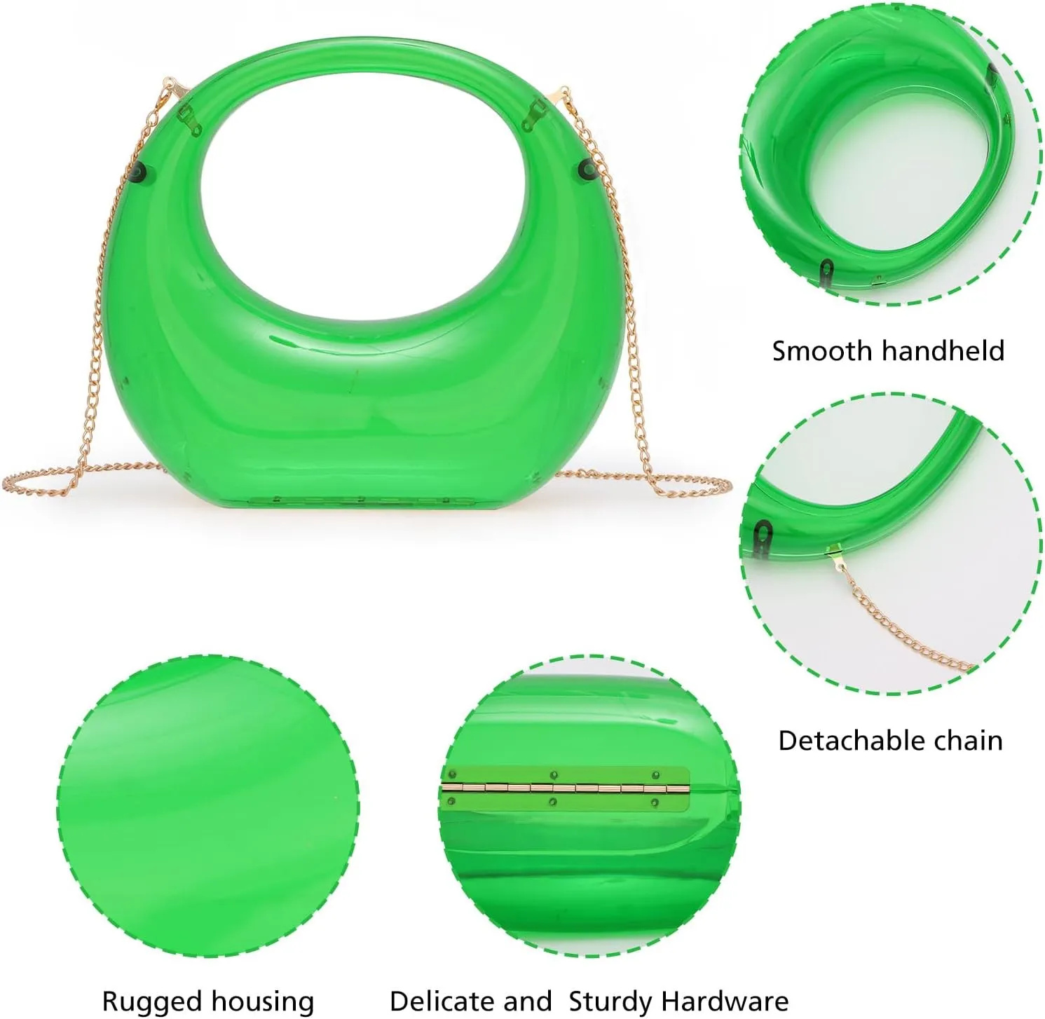 Fecialy Acrylic Evening Clutch Purse Women Moon Shape Bag Transparent Evening Bag Unique Top-handle Handbag