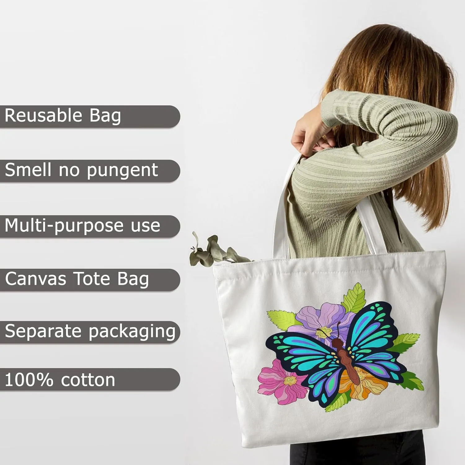 FILASLFT Butterfly Paint by Number Tote Bag, Paint by Numbers for Adults Canvas Bag, DIY for Crafting and Decorating Reusable Washable Canvas Handbags 17.71x13.38 Inch