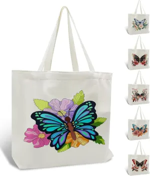 FILASLFT Butterfly Paint by Number Tote Bag, Paint by Numbers for Adults Canvas Bag, DIY for Crafting and Decorating Reusable Washable Canvas Handbags 17.71x13.38 Inch
