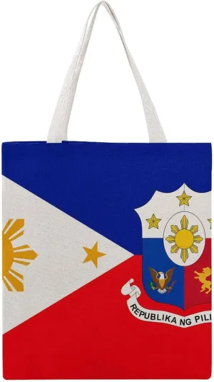 Filipino Philippine Flag National Emblem Tote Bag Canvas Handbags Large Shoulder Bag Shopping Grocery Bags for Work Travel Shopping