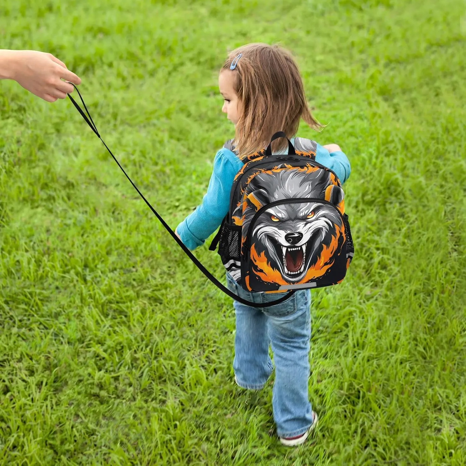 Fire Wildlife Wolf Painting Toddler Harness Backpack for Boys Girls 3-6 Years Kids Backpack with Anti Lost Safety Leash Baby Travel Bag for Travel Walking Preschool
