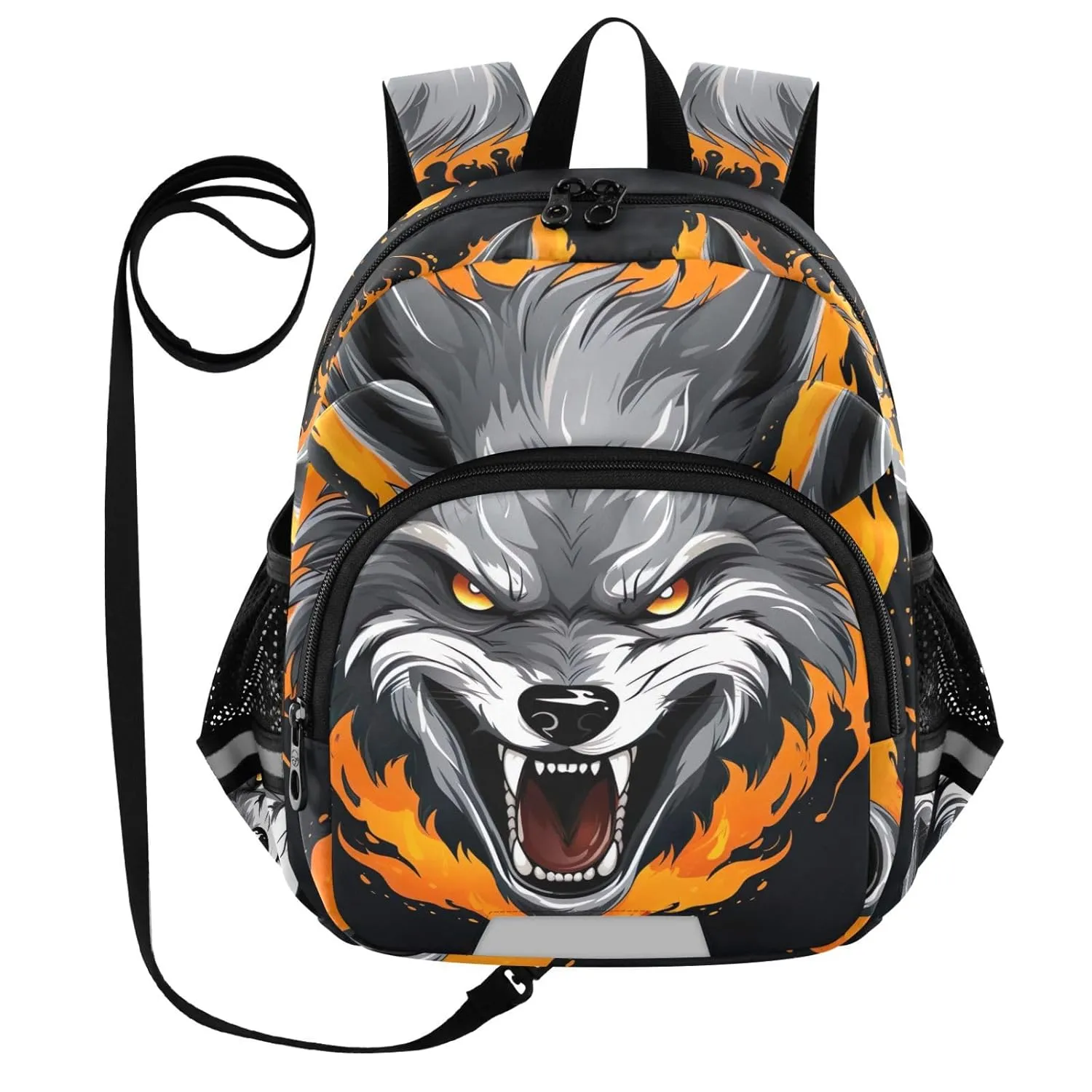 Fire Wildlife Wolf Painting Toddler Harness Backpack for Boys Girls 3-6 Years Kids Backpack with Anti Lost Safety Leash Baby Travel Bag for Travel Walking Preschool