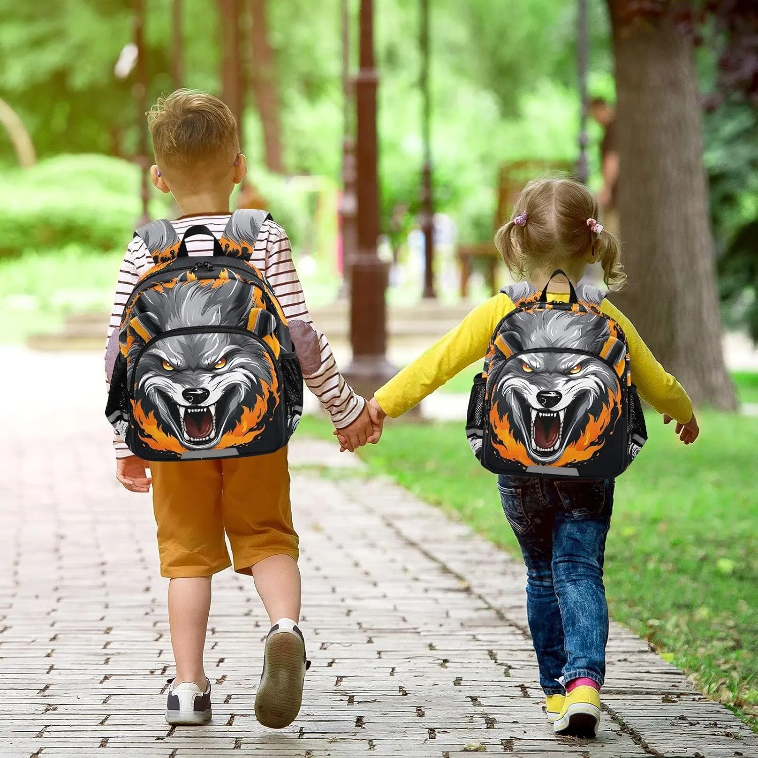 Fire Wildlife Wolf Painting Toddler Harness Backpack for Boys Girls 3-6 Years Kids Backpack with Anti Lost Safety Leash Baby Travel Bag for Travel Walking Preschool