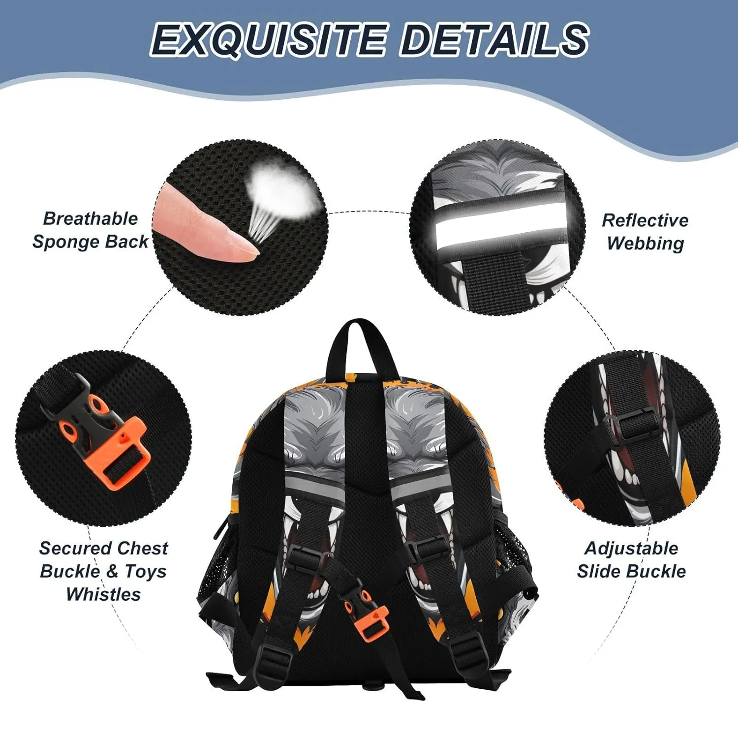 Fire Wildlife Wolf Painting Toddler Harness Backpack for Boys Girls 3-6 Years Kids Backpack with Anti Lost Safety Leash Baby Travel Bag for Travel Walking Preschool
