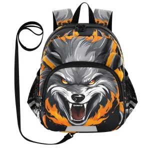 Fire Wildlife Wolf Painting Toddler Harness Backpack for Boys Girls 3-6 Years Kids Backpack with Anti Lost Safety Leash Baby Travel Bag for Travel Walking Preschool