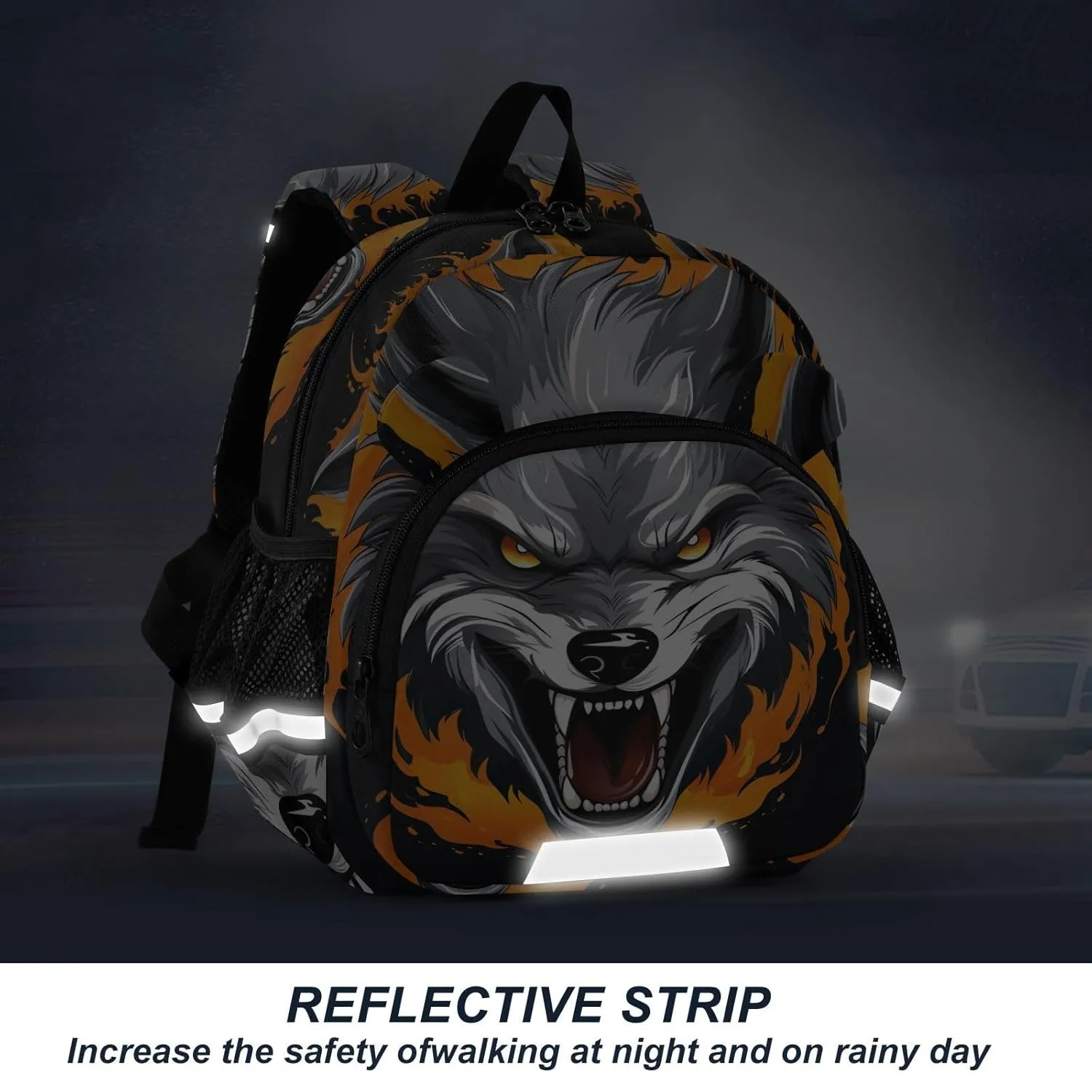 Fire Wildlife Wolf Painting Toddler Harness Backpack for Boys Girls 3-6 Years Kids Backpack with Anti Lost Safety Leash Baby Travel Bag for Travel Walking Preschool