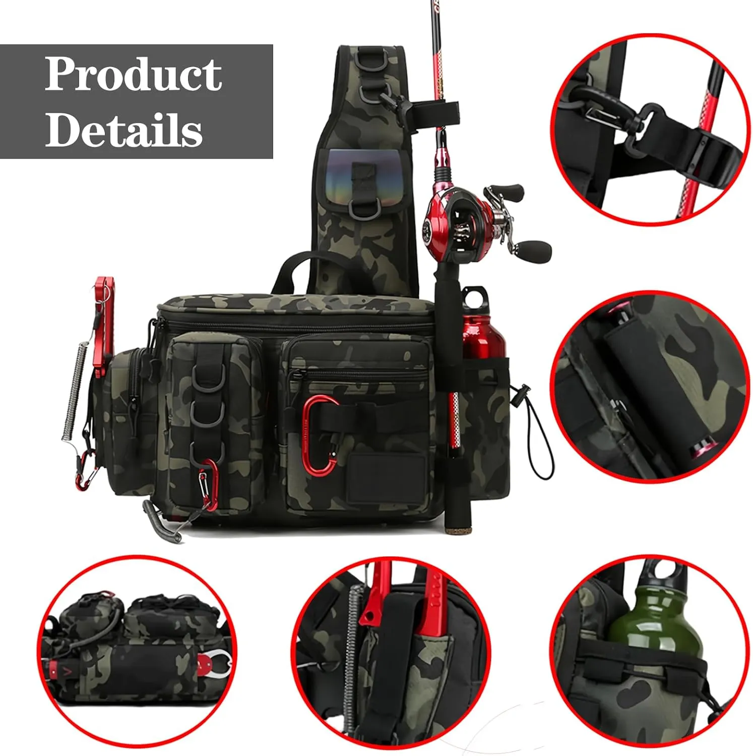 Fishing Tackle Backpack Fishing Fanny Pack Crossbody Bag Fishing Tackle Box Organizer with Rod & Gear Holder, Ideal for Fishing, Camping, Hiking and More!-YIANTU