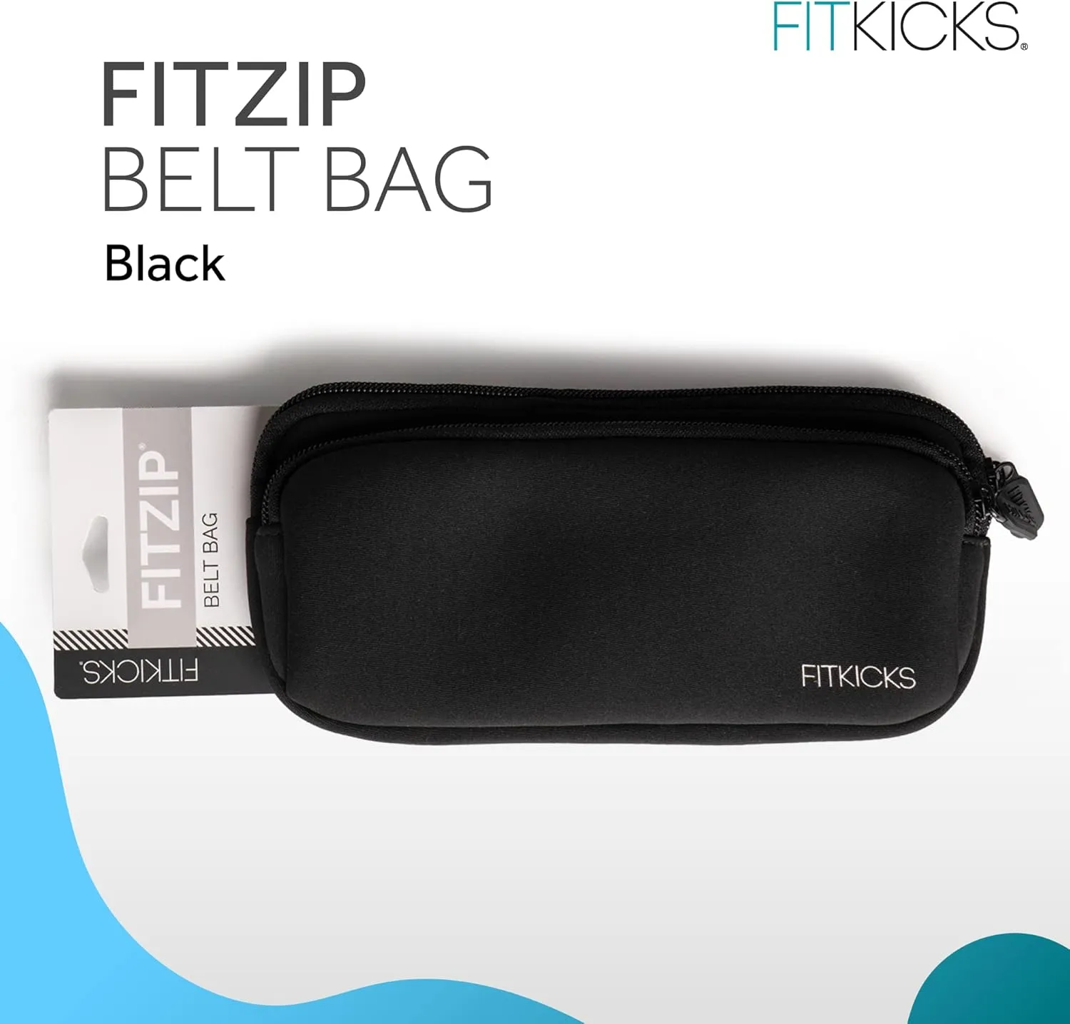 FITKICKS Fitzip Belt Bag and Crossbody Fanny Pack, Waist Pouch with Adjustable Strap - Black