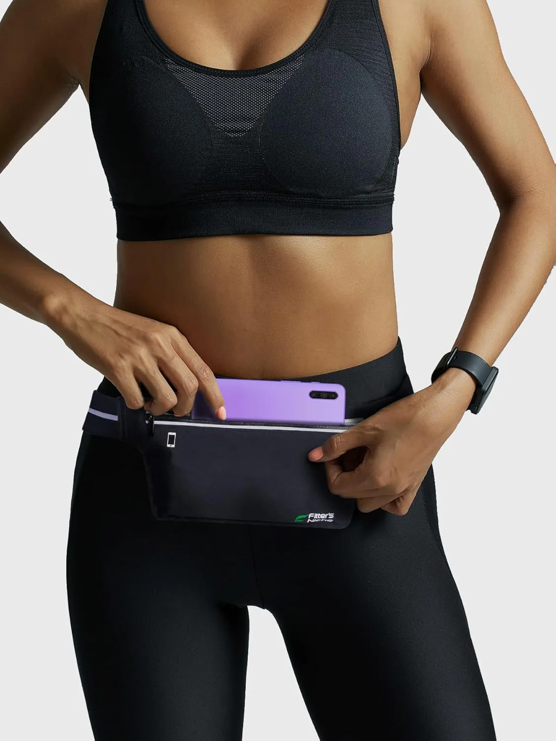 Fitter's Niche UltraSlim Fanny Waist Pack – Water Resistant Bag, Reflective Elastic Belt – Fit 24 to 43inch Waists, Holds Phones up to 6.7inch – Ideal for Indoor & Outdoor Workouts, Exercises & Trips