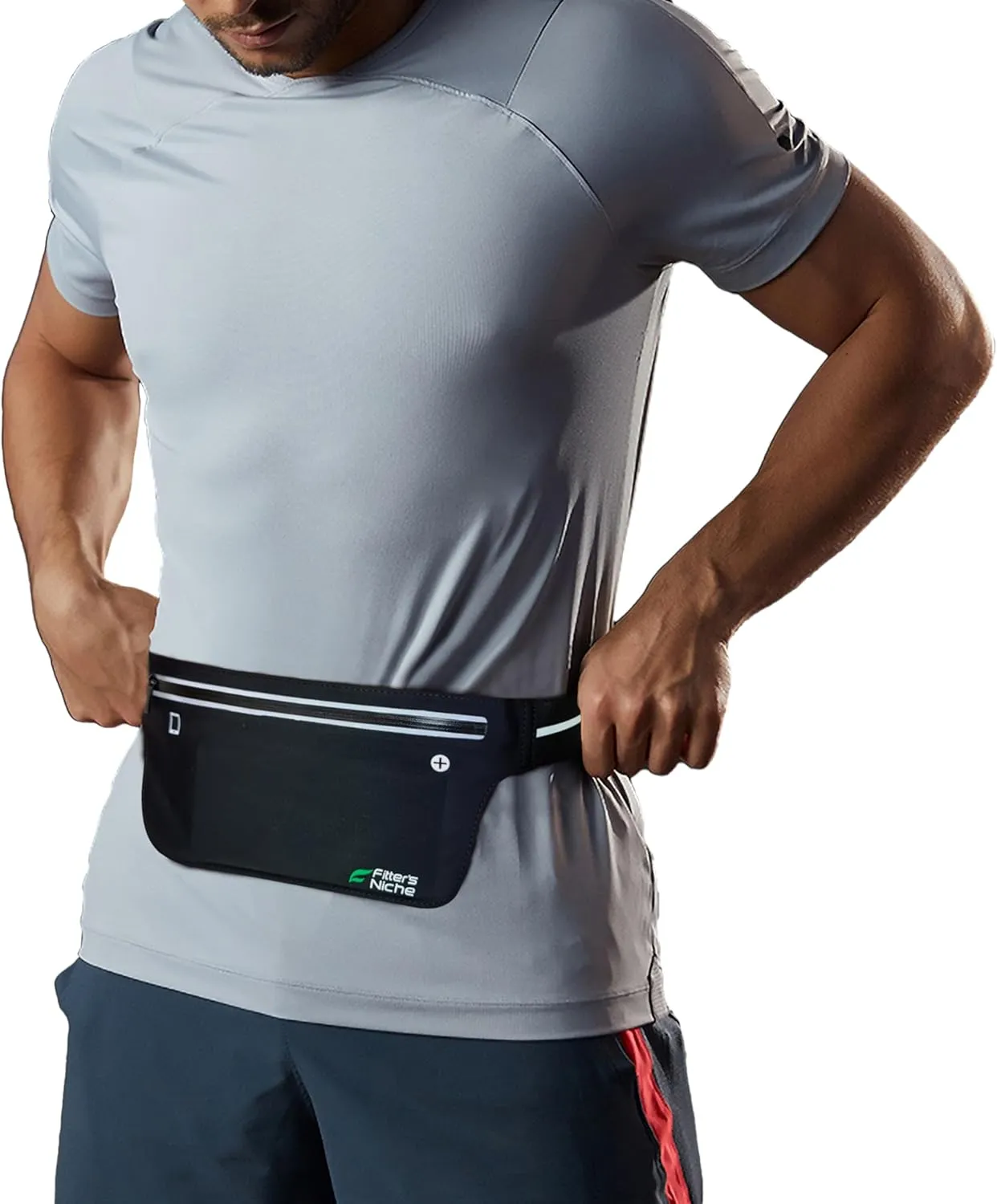 Fitter's Niche UltraSlim Fanny Waist Pack – Water Resistant Bag, Reflective Elastic Belt – Fit 24 to 43inch Waists, Holds Phones up to 6.7inch – Ideal for Indoor & Outdoor Workouts, Exercises & Trips