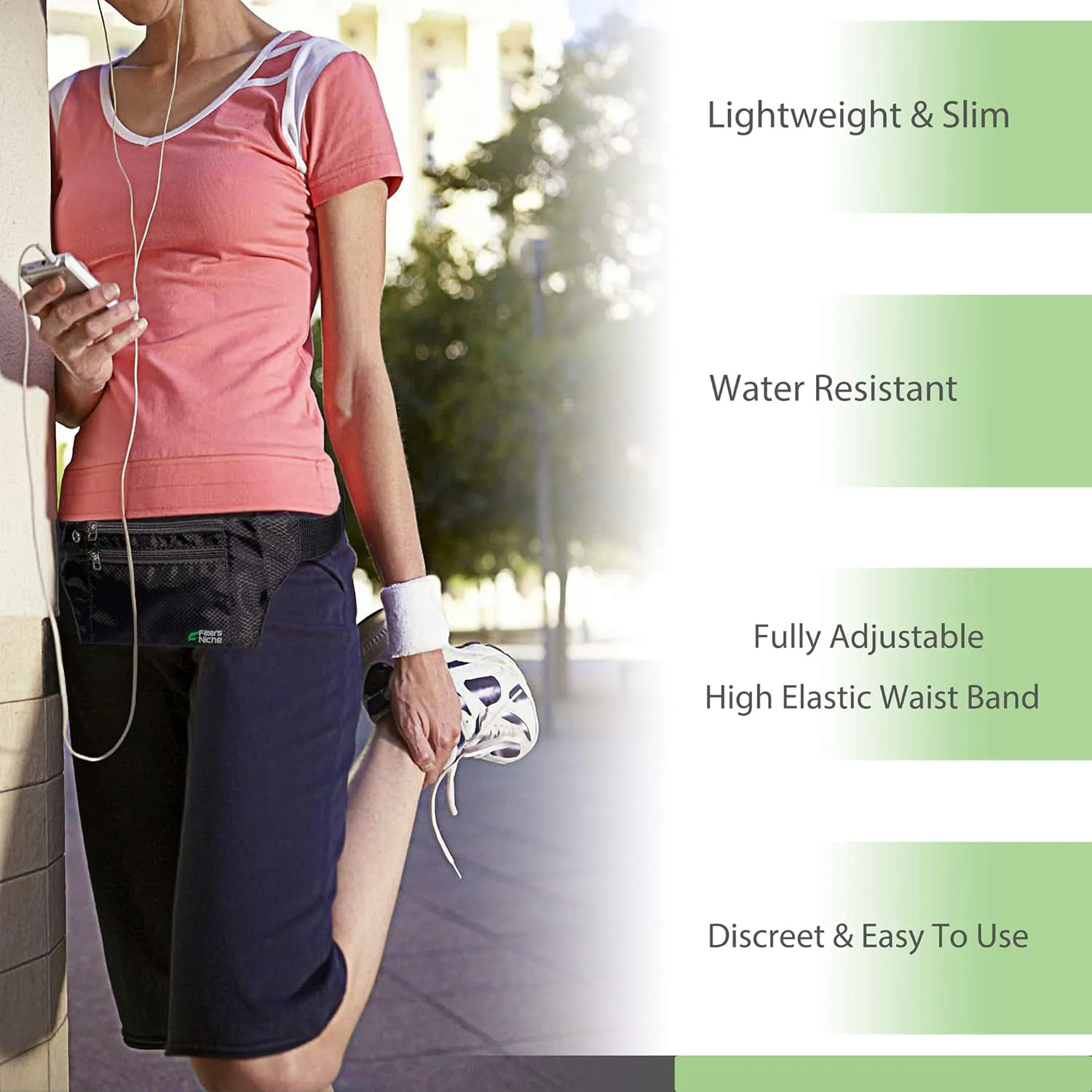 Fitter's Niche Water-Resistant 3-Zip Fanny Pack for Citywalk, Holds 6.7" Phone - Unisex Lightweight Belt Bag for Commuters & Outdoor Enthusiasts