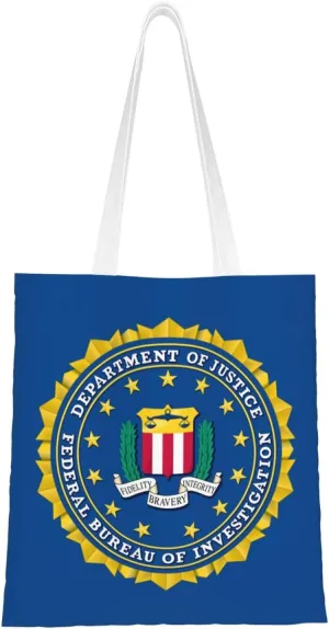 Flag of the Federal Bureau of Investigation Tote Bag for Women Canvas Shopping Bags Reusable Large Capacity Casual Shoulder Handbags Grocery Bags DIY Gift Bags