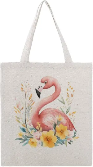 Flamingos In The Floral Bush Tote Bag Canvas Handbags Large Shoulder Bag Shopping Grocery Bags for Work Travel Shopping