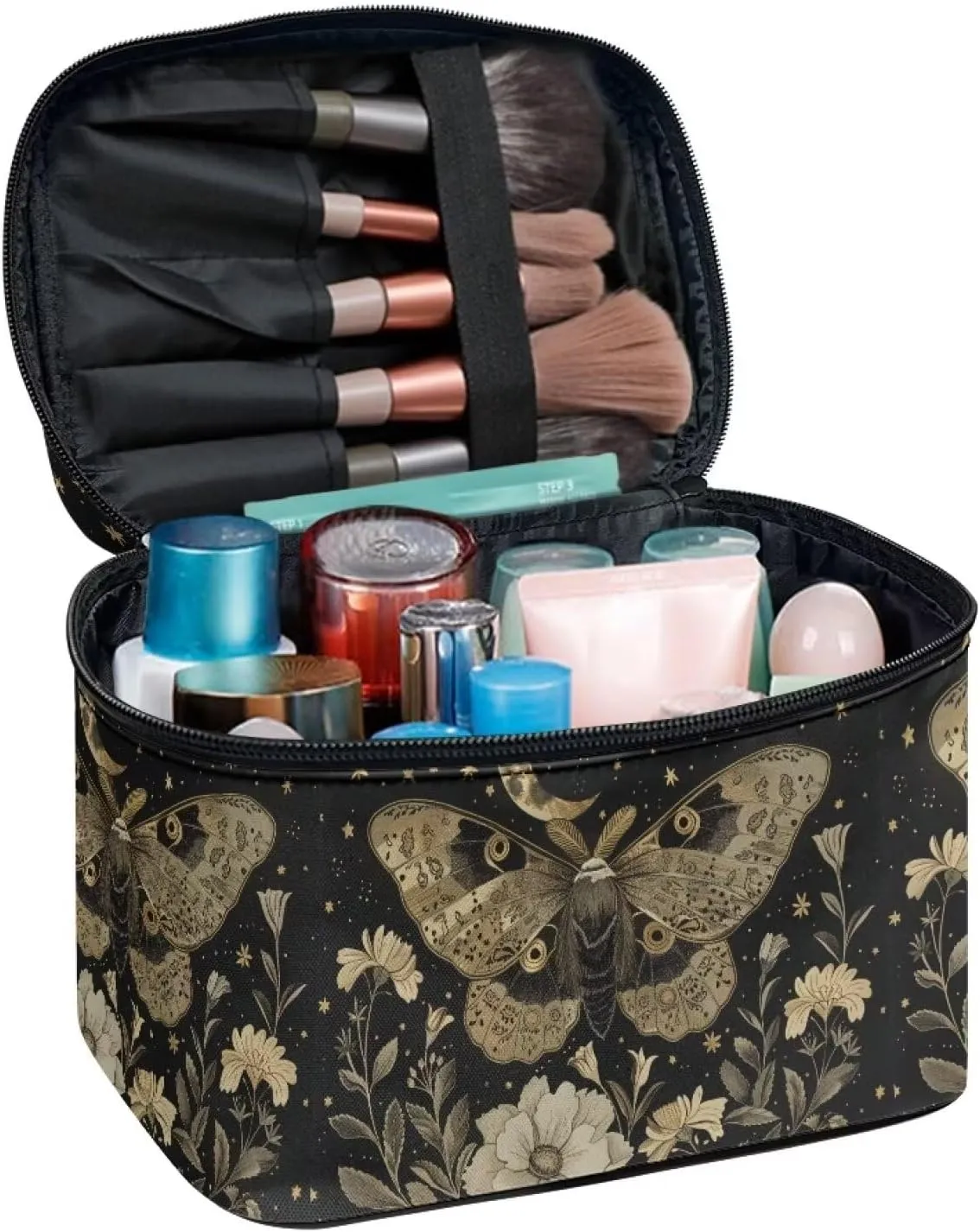 Flashideas Moth Leopard Large Capacity Travel Toiletry Bag Multifunctional Zipper Makeup Organizer Makeup Bag for Purse Toiletry Bag for Skincare Makeup Organizer Bag