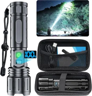 Flashlights 20000 High Lumens Rechargeable - 1500 Meters Long Beam Super Bright LED Flash Light with Power Display & IPX5 Waterproof for Camping, 20H Runtime,5 Modes,Zoomable Handheld Flashlight