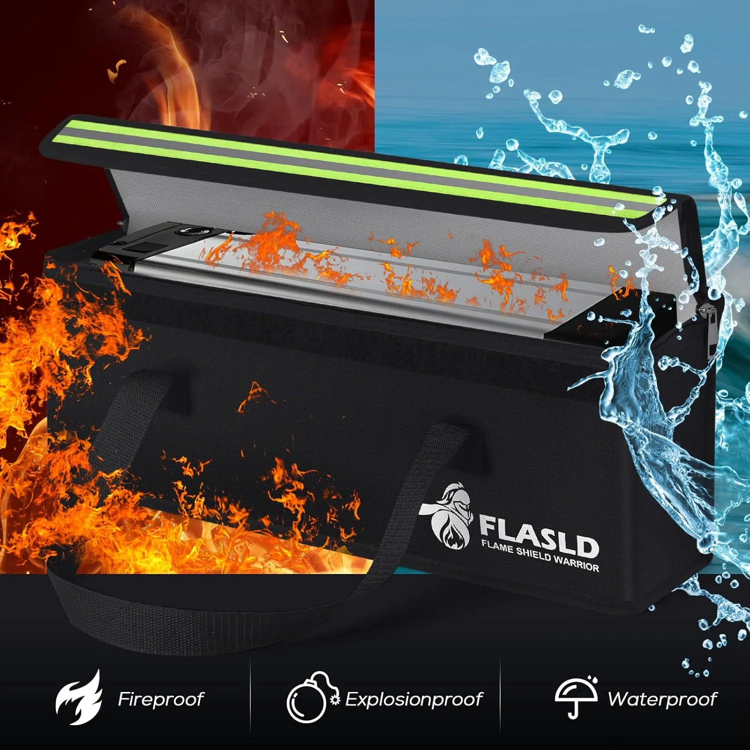 FLASLD 2-Pack E-Bike Battery Bag Fireproof Safe Charging Bag Explosionproof Lipo Battery Bag Large Capatity for Storage Charging (16 x 4.3 x 5in)