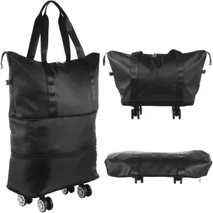 Foldable Duffle Bag With Detachable Wheels, Expandable Luggage For Travel, Gym, And Business With Waterproof Wet-Dry Compartment