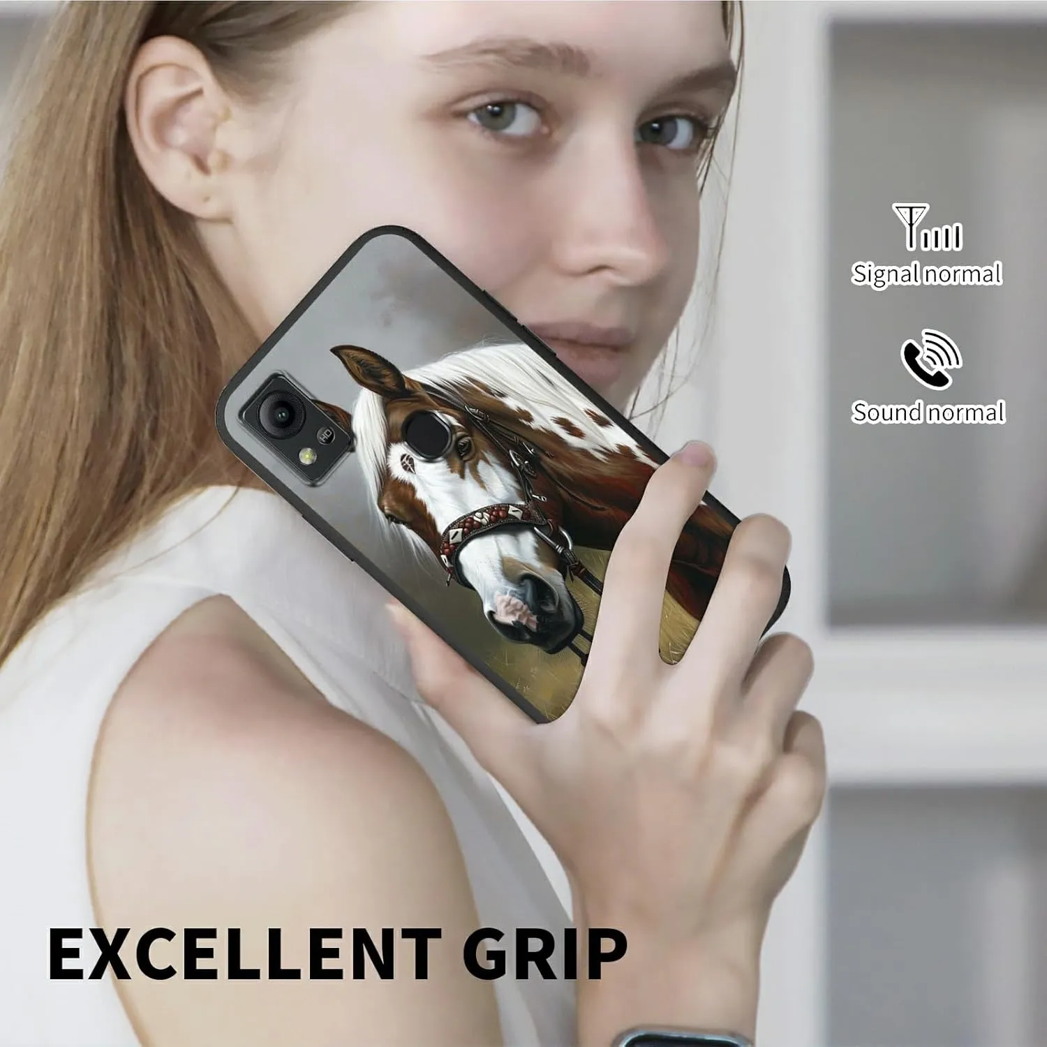 for Cricket Icon 5/AT&T Motivate 4 Case for Women Men, Full Body Fit Ultra Thin Flexible Soft TPU Shockproof Protective Phone Case for Cricket Icon 5, Horse