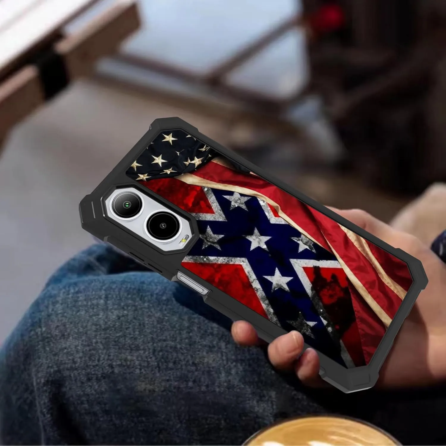 for Cricket Icon 6 Phone Case,AT&T Verge Phone Case with Screen Protector Rugged Dual Layer Protection Shockproof Corner Silicone Bumper Cover Case for Cricket Icon 6,Retro America Flag