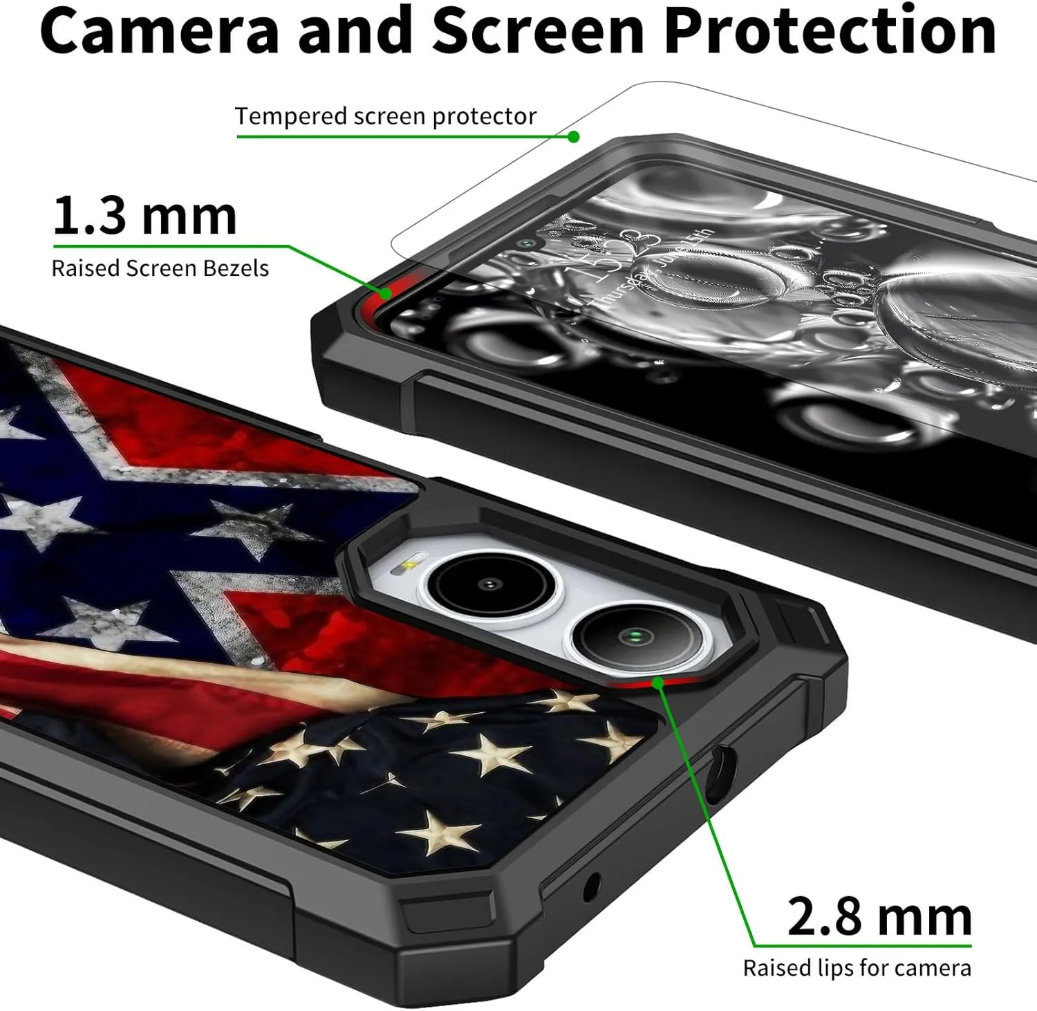 for Cricket Icon 6 Phone Case,AT&T Verge Phone Case with Screen Protector Rugged Dual Layer Protection Shockproof Corner Silicone Bumper Cover Case for Cricket Icon 6,Retro America Flag