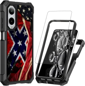 for Cricket Icon 6 Phone Case,AT&T Verge Phone Case with Screen Protector Rugged Dual Layer Protection Shockproof Corner Silicone Bumper Cover Case for Cricket Icon 6,Retro America Flag