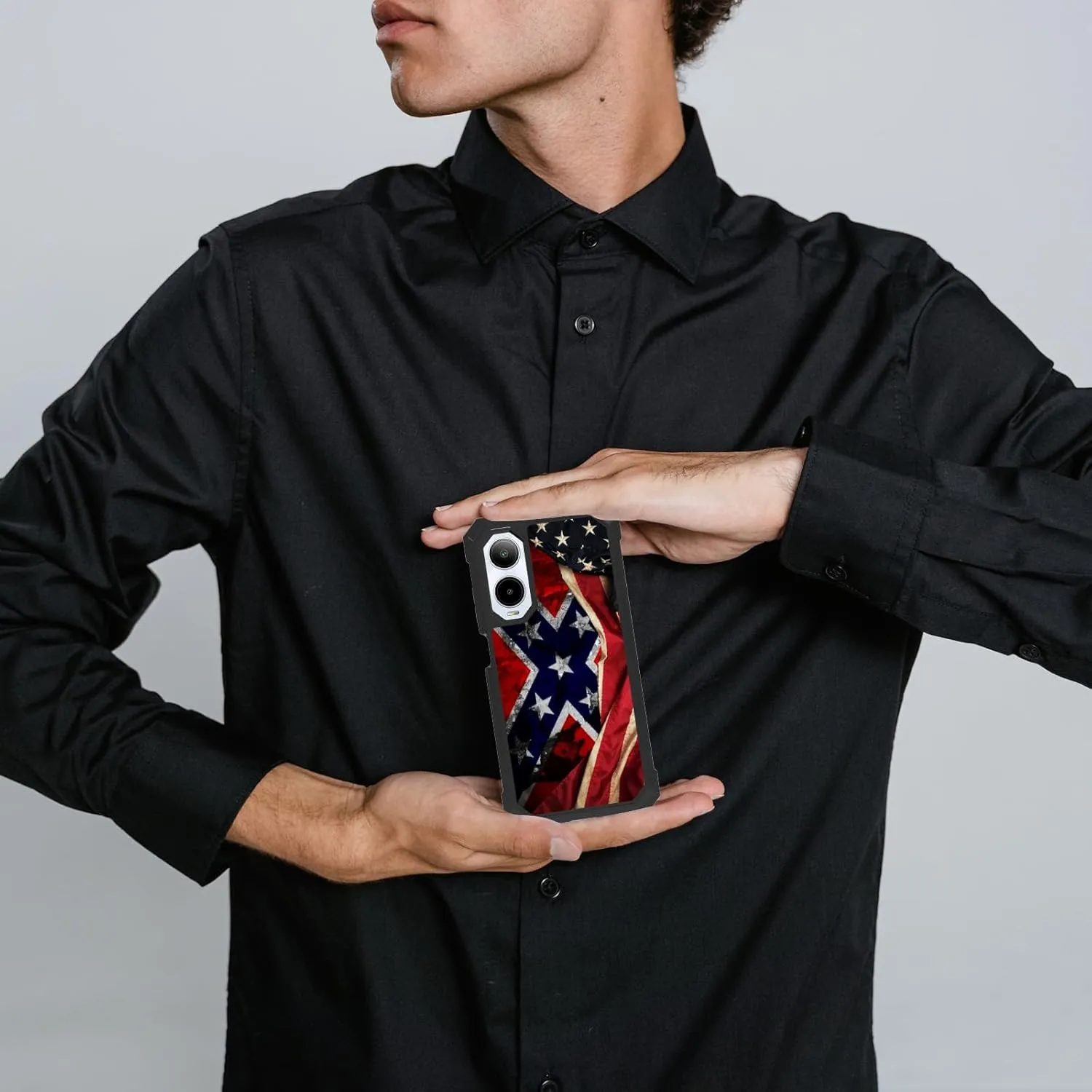 for Cricket Icon 6 Phone Case,AT&T Verge Phone Case with Screen Protector Rugged Dual Layer Protection Shockproof Corner Silicone Bumper Cover Case for Cricket Icon 6,Retro America Flag