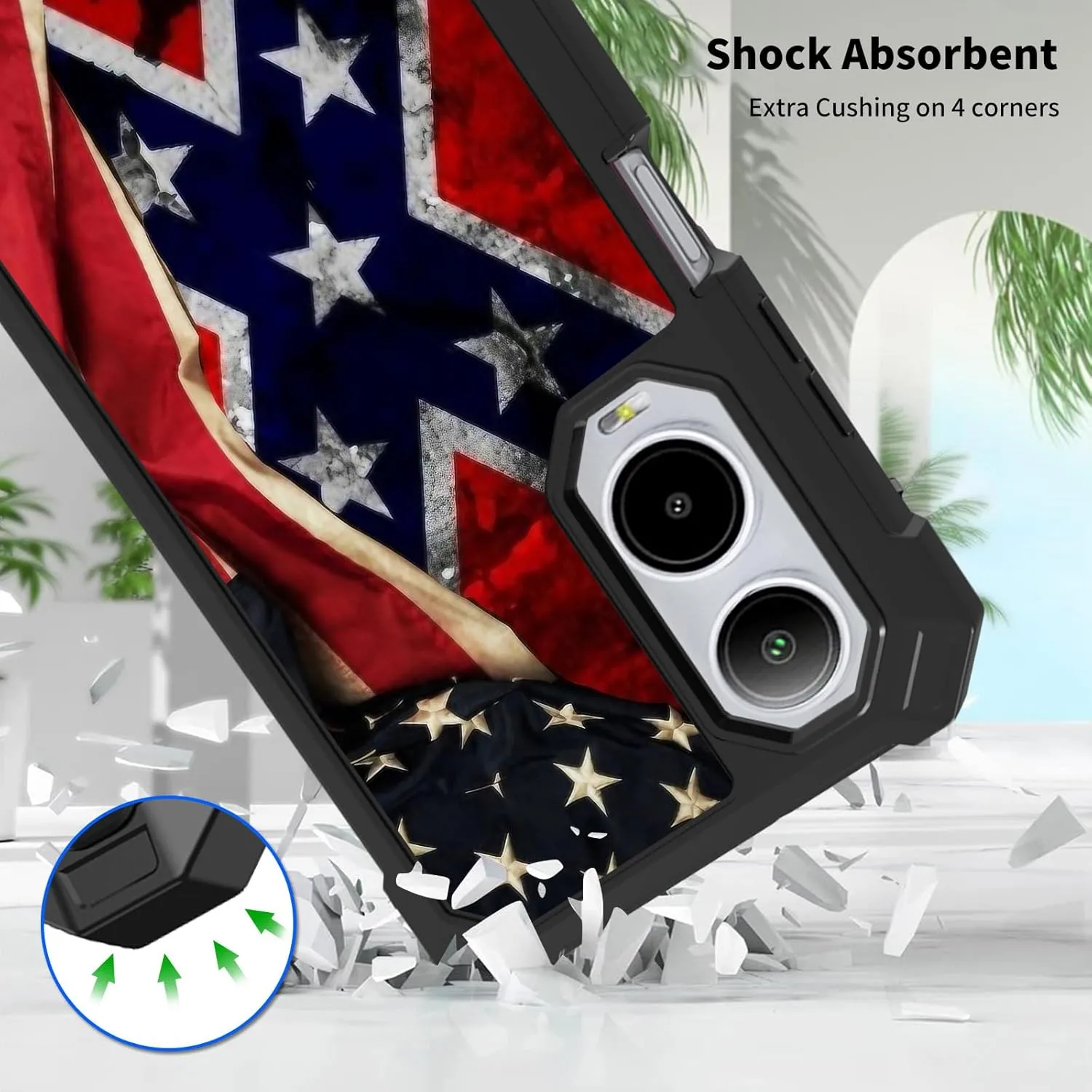 for Cricket Icon 6 Phone Case,AT&T Verge Phone Case with Screen Protector Rugged Dual Layer Protection Shockproof Corner Silicone Bumper Cover Case for Cricket Icon 6,Retro America Flag