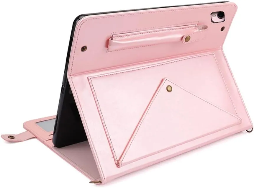 for iPad 9th/8th/7th Generation Crossbody Handbag Stand Case with Pencil Holder/Pockets [Shoulder Strap/Hand Strap] Magnetic Wallet Envelope Cover for iPad 10.2" 2021/2020/2019, Rosegold