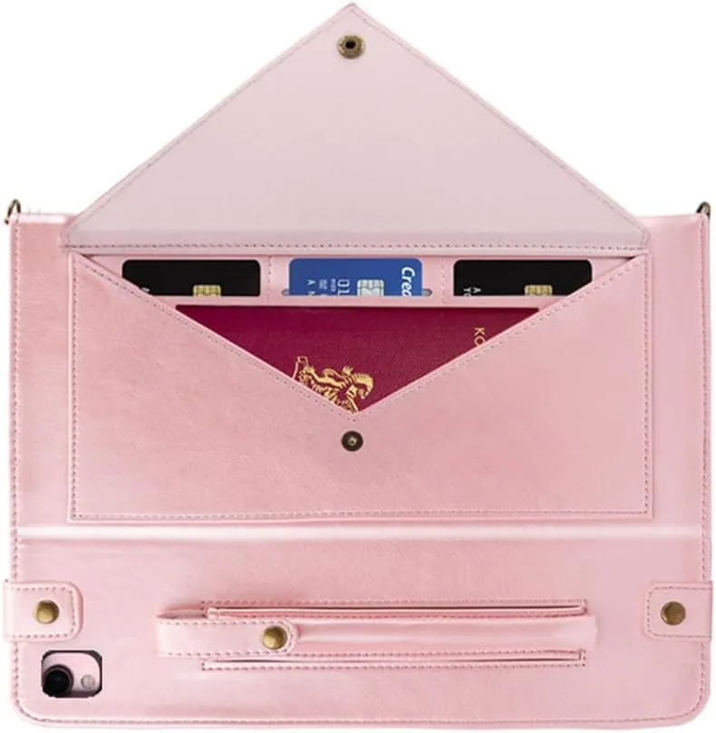 for iPad 9th/8th/7th Generation Crossbody Handbag Stand Case with Pencil Holder/Pockets [Shoulder Strap/Hand Strap] Magnetic Wallet Envelope Cover for iPad 10.2" 2021/2020/2019, Rosegold