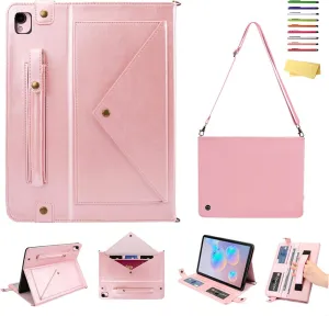 for iPad 9th/8th/7th Generation Crossbody Handbag Stand Case with Pencil Holder/Pockets [Shoulder Strap/Hand Strap] Magnetic Wallet Envelope Cover for iPad 10.2" 2021/2020/2019, Rosegold