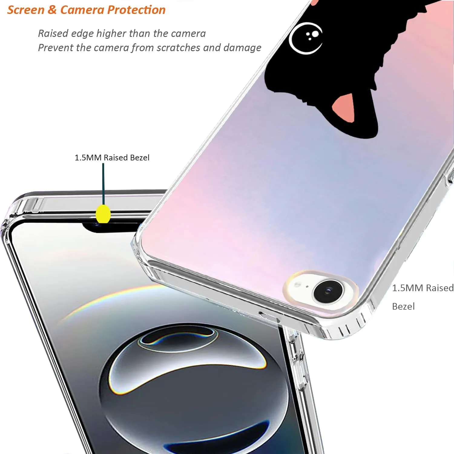 for iPhone 16e Case 2025, Slim Clear Matte Cute Flowers Floral Design for Girls Women Rugged TPU Bumper Shockproof Silicone Cell Phone Cover (Cat Ear)
