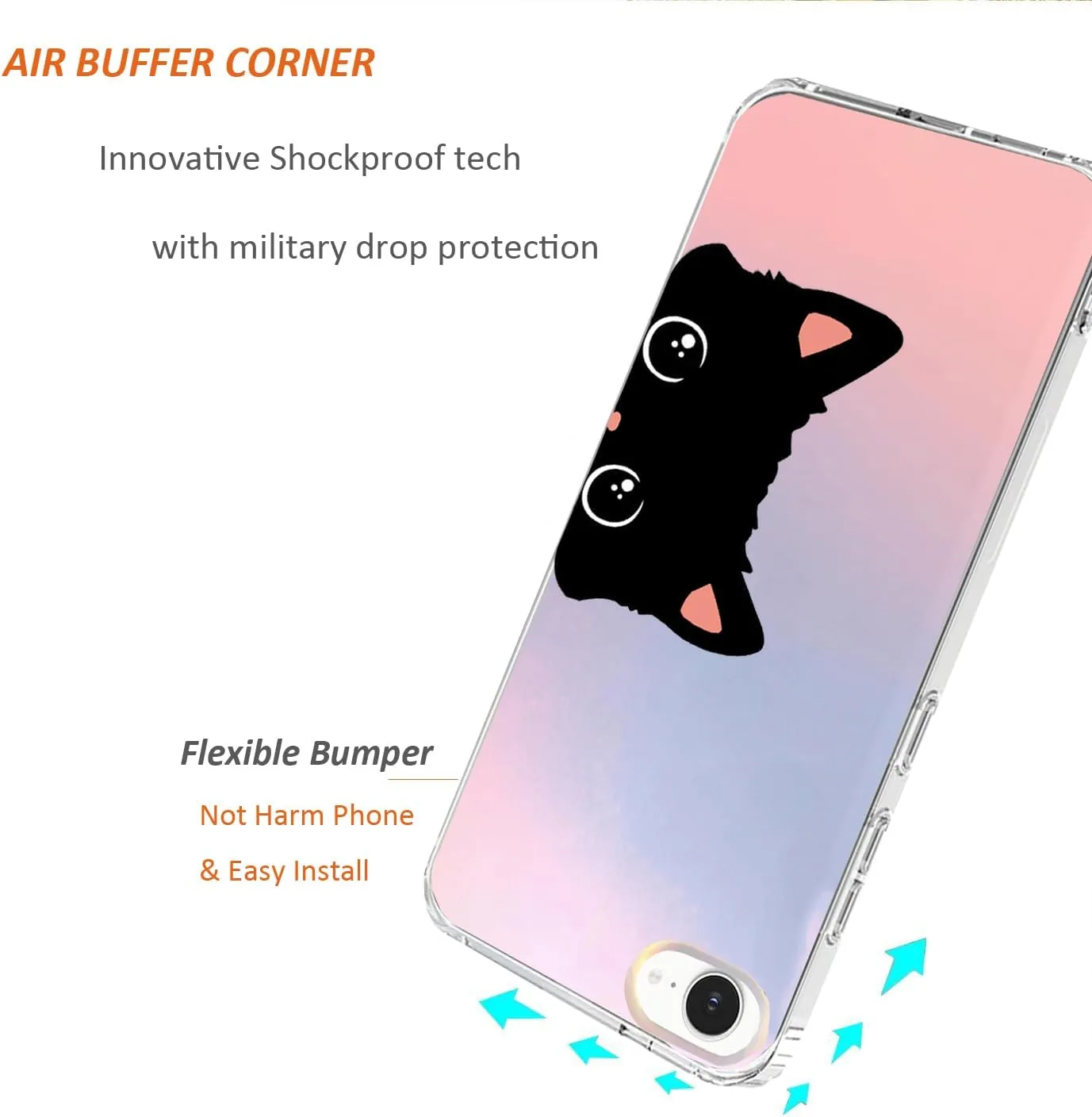for iPhone 16e Case 2025, Slim Clear Matte Cute Flowers Floral Design for Girls Women Rugged TPU Bumper Shockproof Silicone Cell Phone Cover (Cat Ear)