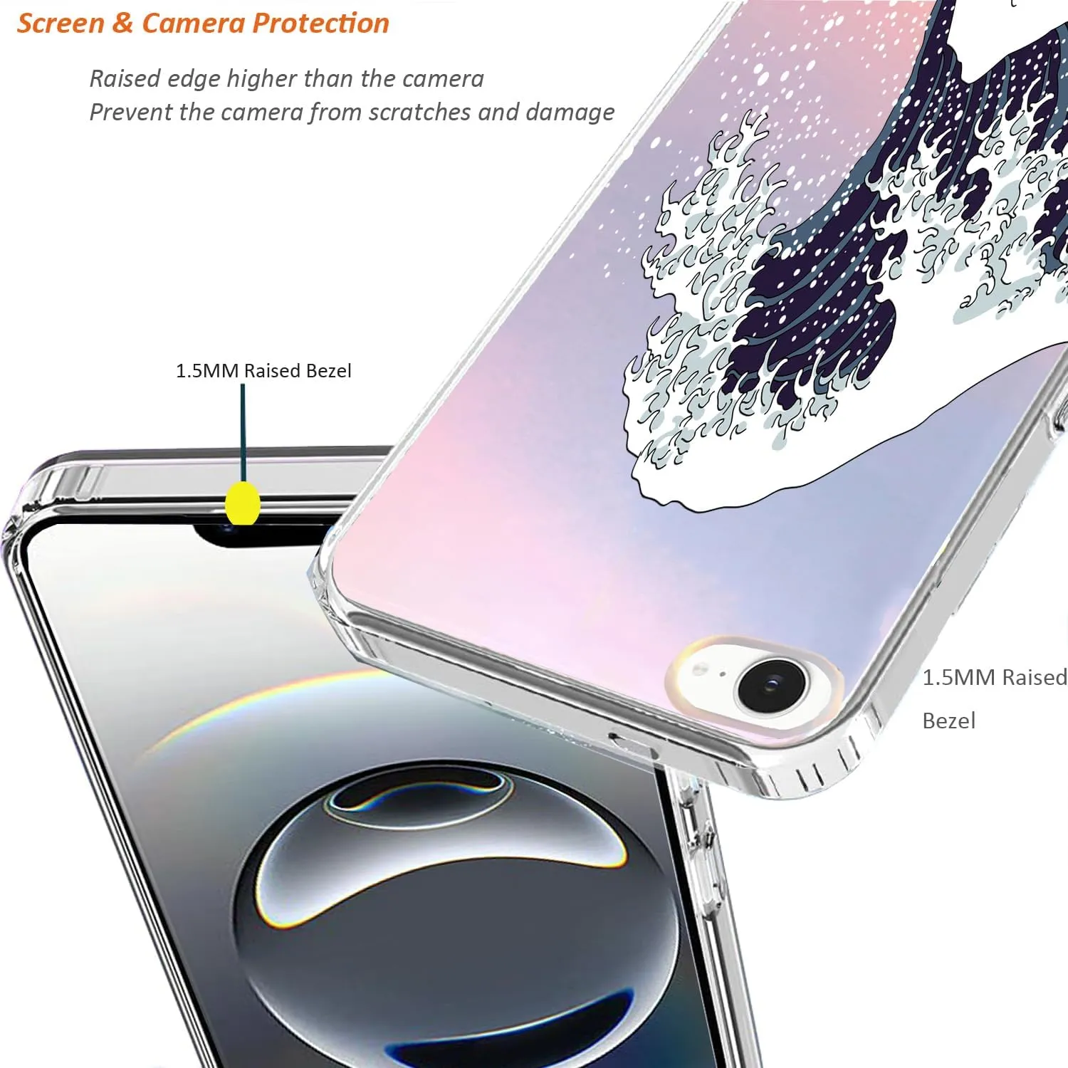 for iPhone 16e Case 2025, Slim Clear Matte Cute Flowers Floral Design for Girls Women Rugged TPU Bumper Shockproof Silicone Cell Phone Cover (Great Wave)