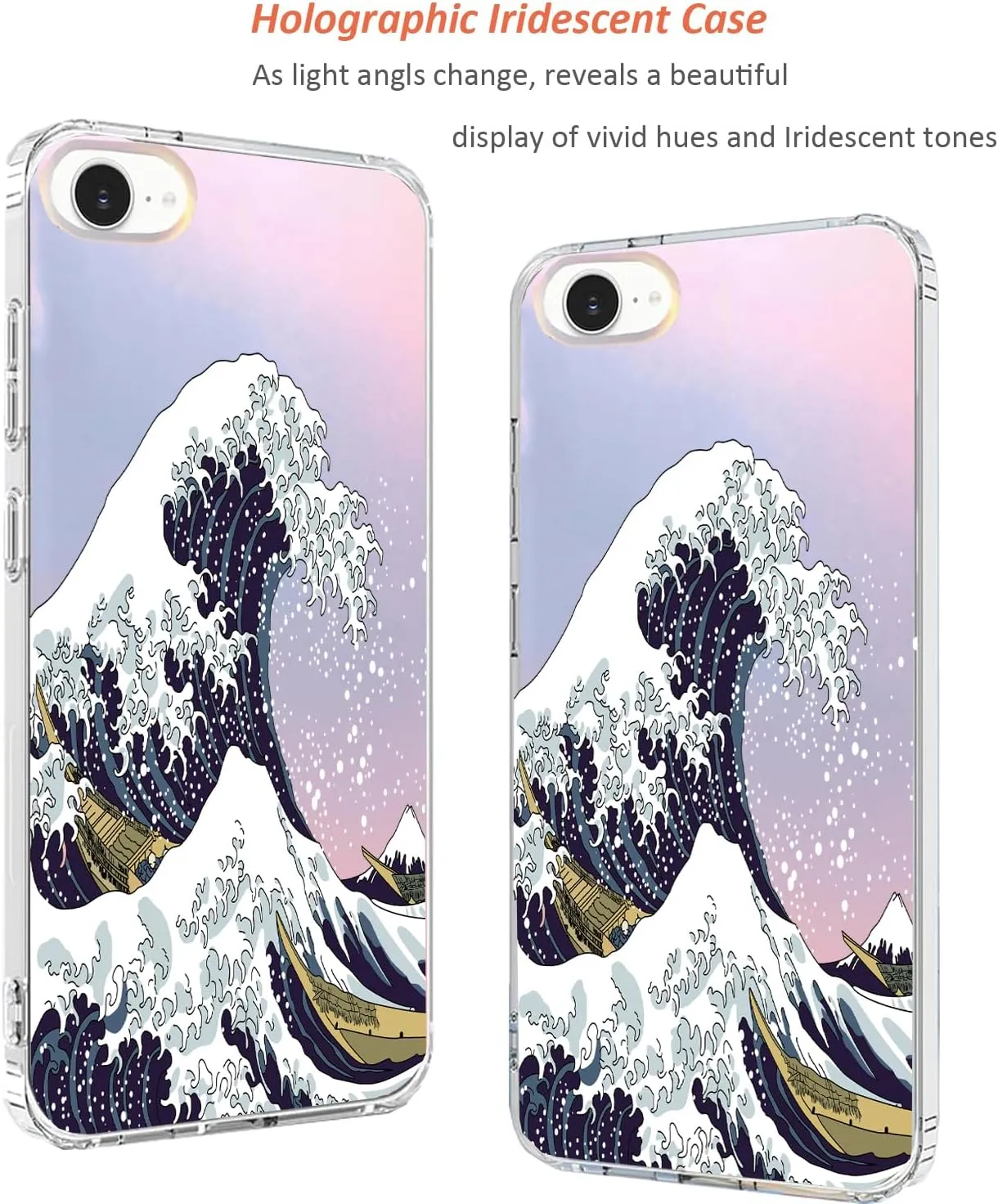 for iPhone 16e Case 2025, Slim Clear Matte Cute Flowers Floral Design for Girls Women Rugged TPU Bumper Shockproof Silicone Cell Phone Cover (Great Wave)