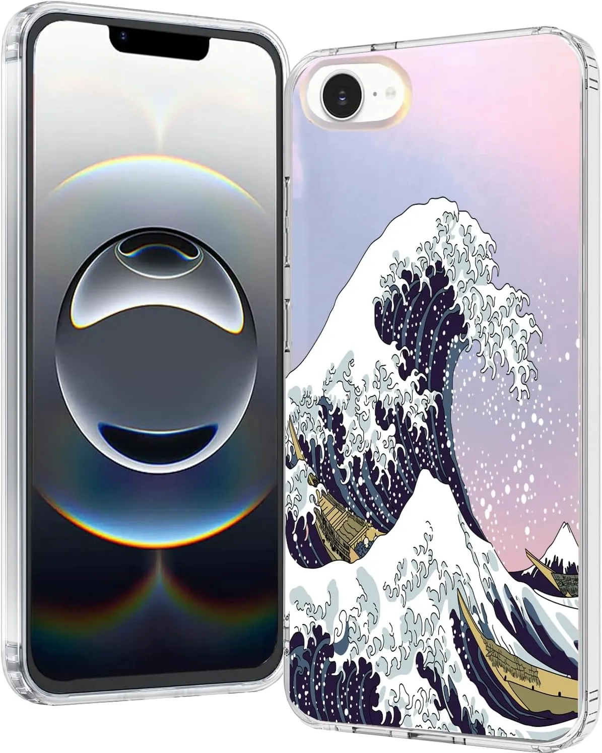 for iPhone 16e Case 2025, Slim Clear Matte Cute Flowers Floral Design for Girls Women Rugged TPU Bumper Shockproof Silicone Cell Phone Cover (Great Wave)