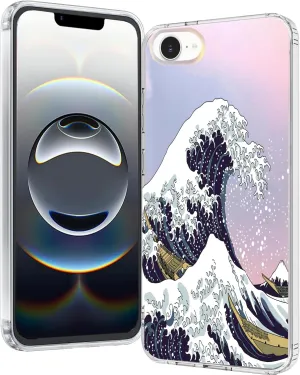 for iPhone 16e Case 2025, Slim Clear Matte Cute Flowers Floral Design for Girls Women Rugged TPU Bumper Shockproof Silicone Cell Phone Cover (Great Wave)