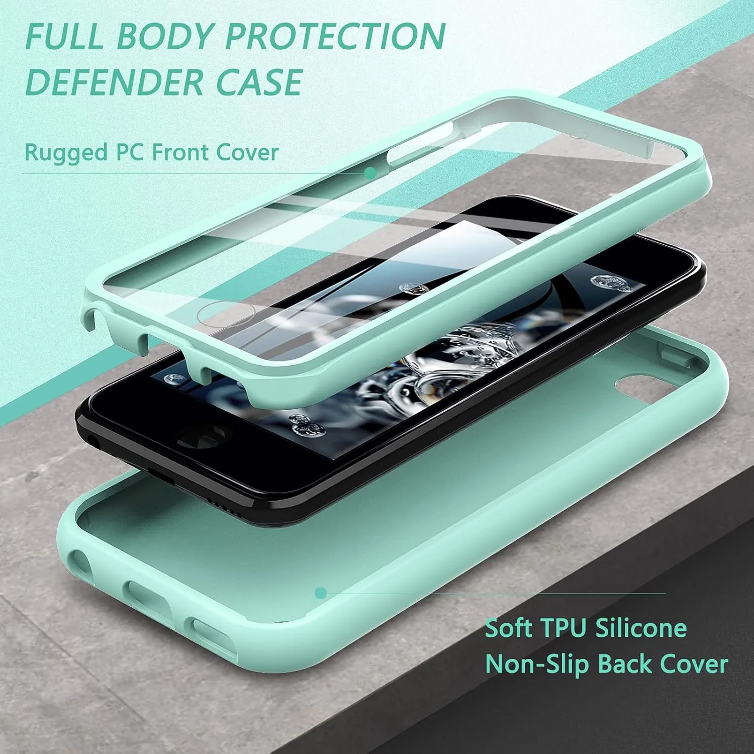 for iPod Touch 7th/6th/5th Generation Case,for iPod Touch case,Shockproof Silicone [with Built in Screen Protector] Full Body Heavy Duty Rugged Defender Cover(Green)