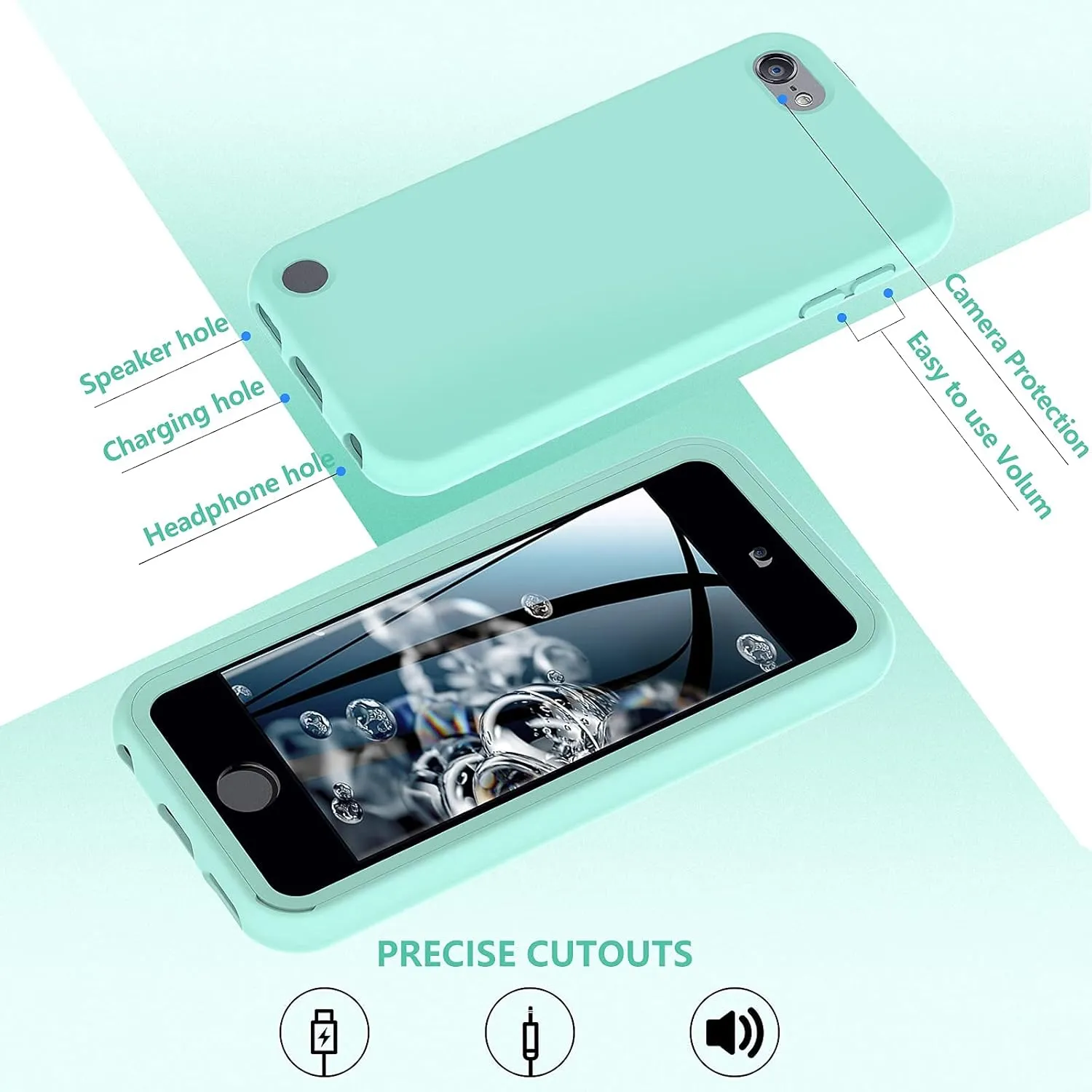 for iPod Touch 7th/6th/5th Generation Case,for iPod Touch case,Shockproof Silicone [with Built in Screen Protector] Full Body Heavy Duty Rugged Defender Cover(Green)