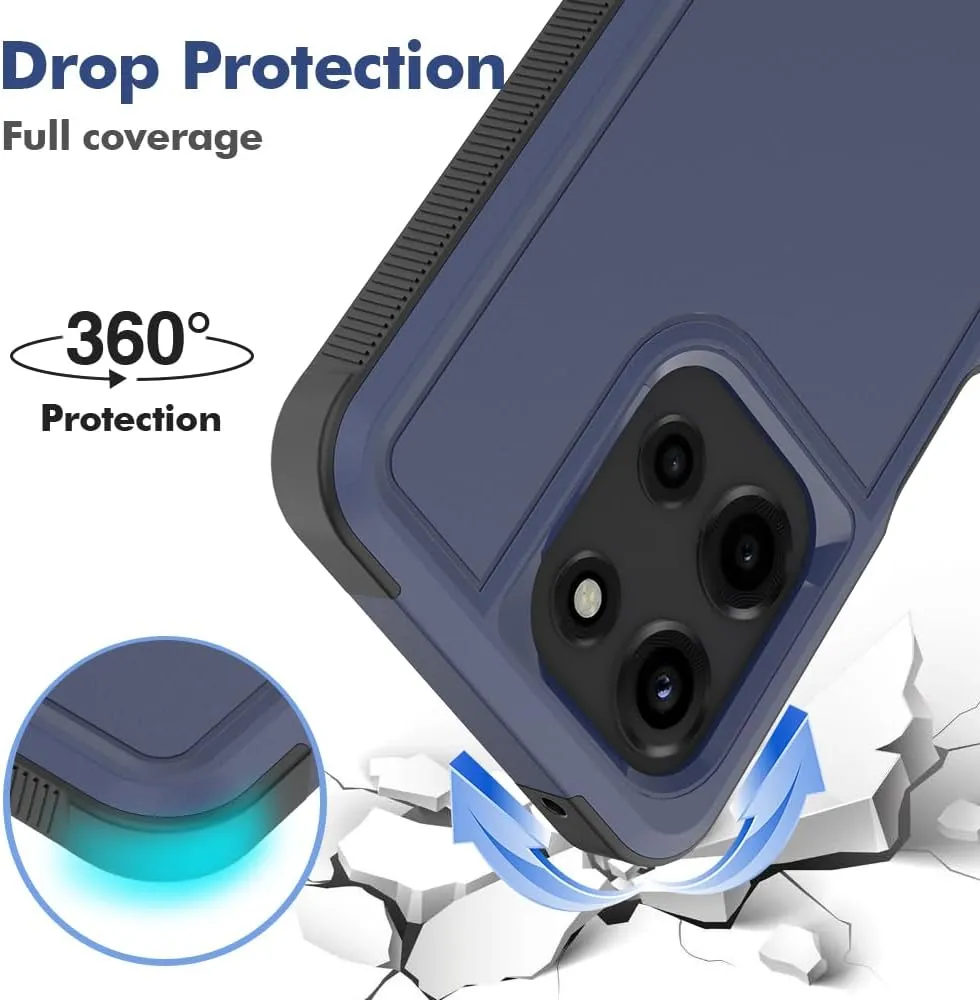 for Motorola Moto G 2025 Case: Dual Layer Protective Heavy Duty Cell Phone Cover Shockproof Rugged with HD Screen Protector - Military Protection Bumper Tough - Motorola Moto G 2025, Navy Blue